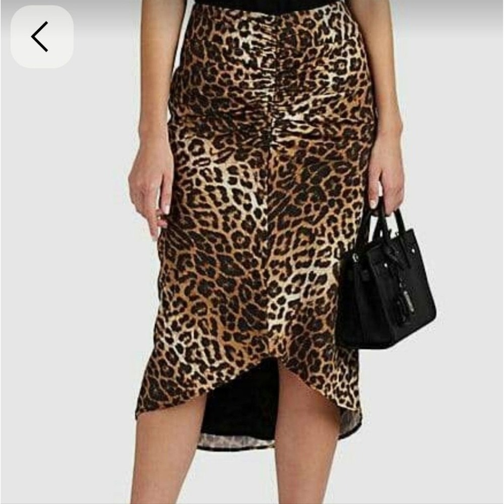 NWT FiveSeventyFive Leopard Midi Skirt Womens Size M Brown Ruched Chic Statement